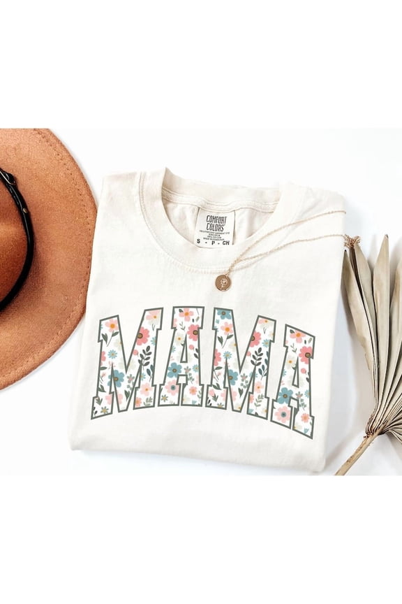 Floral Mama Shirt, Comfort Colors® Mom Spring Tee, Trendy Mom Tshirt, Women's Flower Mama Shirt, Spring Pregnancy Reveal Gift for New Mom