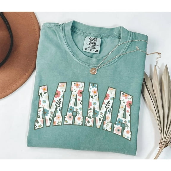 Floral Mama Shirt, Comfort Colors® Mom Spring Tee, Trendy Mom Tshirt, Women's Flower Mama Shirt, Spring Pregnancy Reveal Gift for New Mom