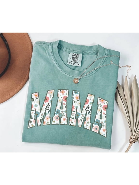 Floral Mama Shirt, Comfort Colors® Mom Spring Tee, Trendy Mom Tshirt, Women's Flower Mama Shirt, Spring Pregnancy Reveal Gift for New Mom