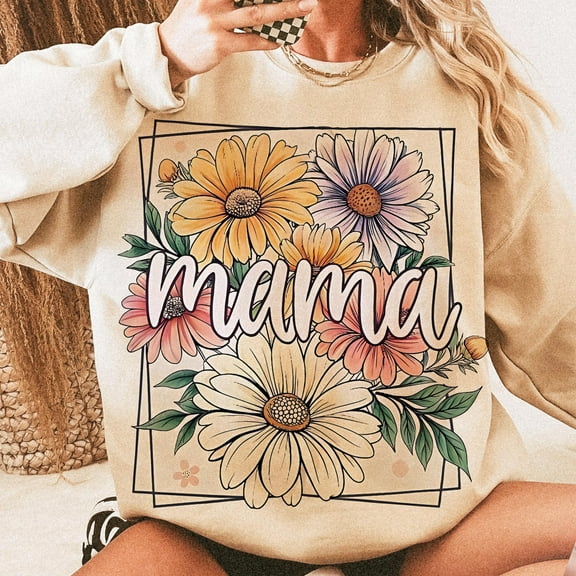 Floral Mama Sweatshirt, Retro Coquette Mama Bow Pullover, Mother’s Day Sweater, Groovy Flower Gift Top