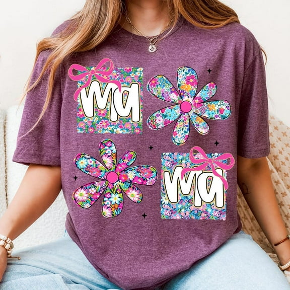 Floral Mama T-Shirt, Coquette Flower Mom Tee, Retro Preppy Mama Shirt, Cute Mother’s Day Gift, Groovy Floral Mom Tee