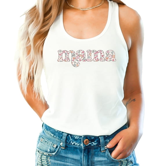 Floral Mama Tank Top for Women Cute Summer Shirt for Mom White Tank Top Large