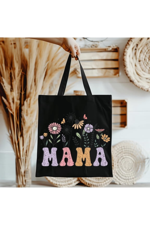 Floral Mama Tote Bag, Retro Spring Mom Life Gift