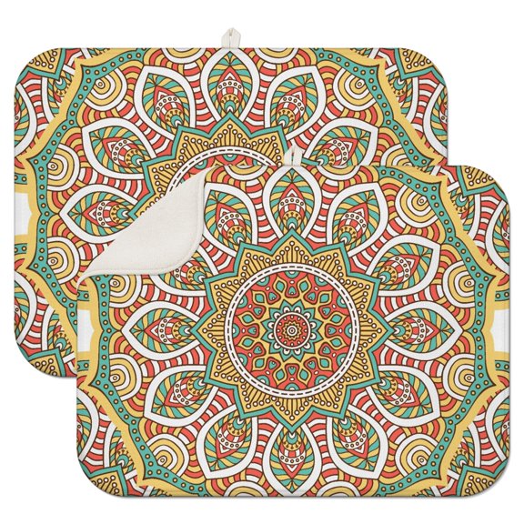 Floral Mandala Coffee Mat with Chic and Vibrant Mandala Inspired Design – Reversible Microfiber Spill Mat for Kitchen Countertops, Lightweight Dish Drying Pad for Home and Cafe