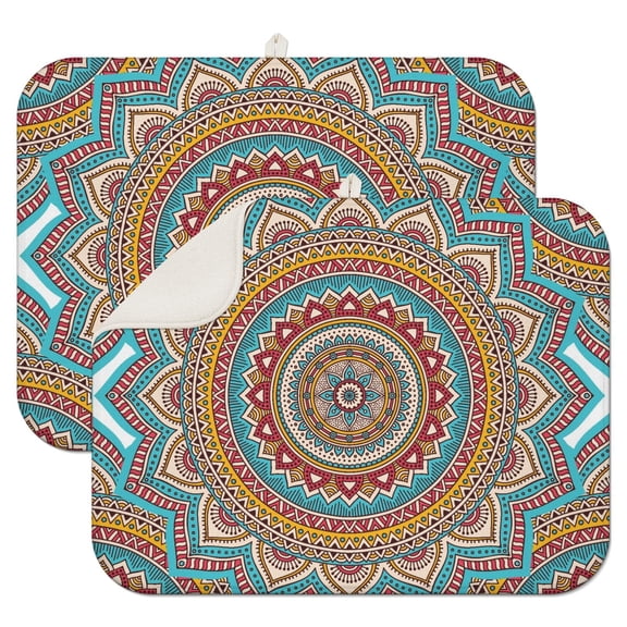 Floral Mandala Coffee Mat with Chic and Vibrant Mandala Inspired Design – Reversible Microfiber Spill Mat for Kitchen Countertops, Lightweight Dish Drying Pad for Home and Cafe