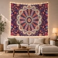 thumbnail image 1 of Floral Mandala on Deep Purple Background, Playful Psychedelic for Boho Decor Lovers, Ornate Bohemian Wall Art, Housewarming Gift, Tapestry Wall Hanging for Living Room and Bedroom, 1 of 7