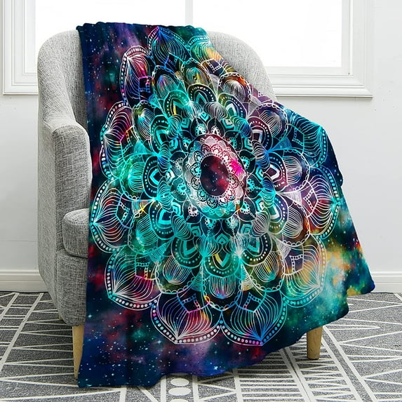 Floral Mandala Galaxy Blanket Print Throw Blanket Lightweight Cozy Warm for Bed Couch Kids Youth Gift 60"x80"