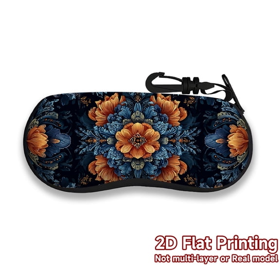 Floral Mandala Harmony_1 Pattern Glasses Case, Neoprene Lightweight Soft Shell , Padded Protection & Zip Closure - Portable Travel Accessory