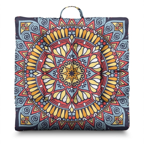 Floral Mandala Meditation Pillow – 22 Inch Large Square Cushion, Vintage Boho Design, Soft for Meditation & Reading