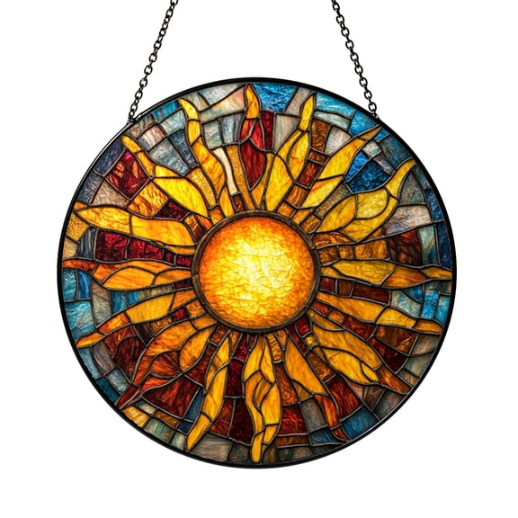 Floral Mandala Stained Glass Style Suncatcher Window Hanging, Sunflower Inspired Sun Catcher Ornament, Colorful Mosaic Flower Window Decor, Boho Nature Decorative Window Art, Aesthetic Home Gift Idea