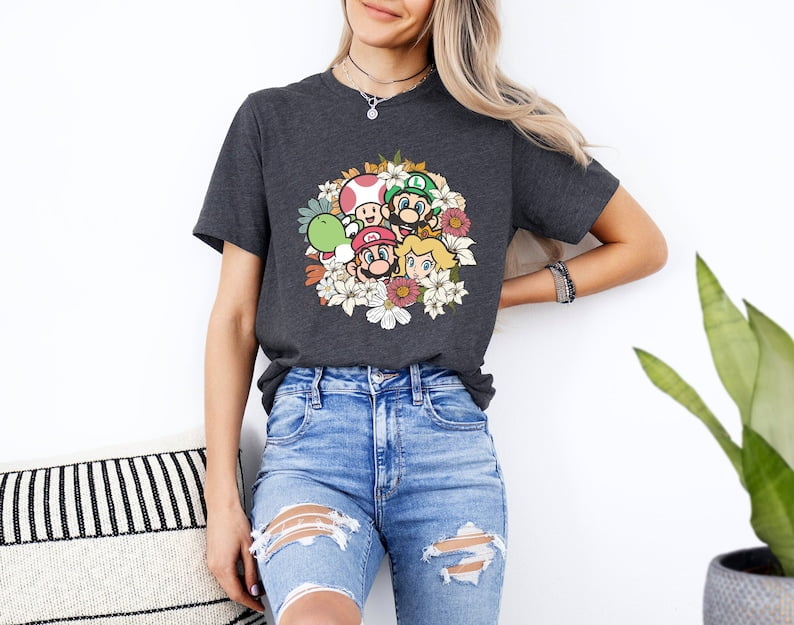 Floral Mario Characters Shirt, Princess Peach Mario Sweatshirt, Flower ...