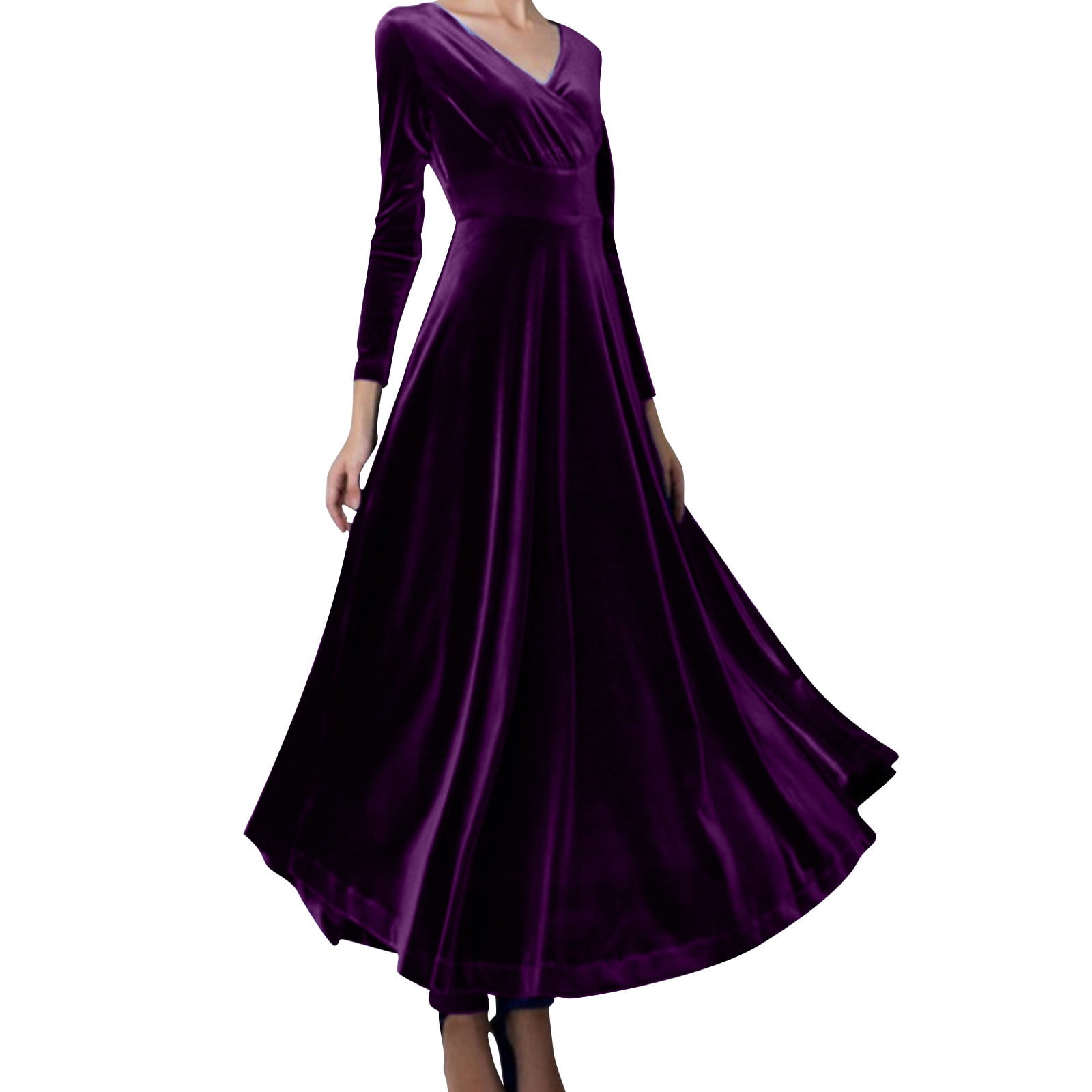 Floral Maxi Dress Long Sleeved V Neck Gold Velvet Dress Purple S