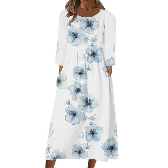 Floral Maxi Dress for Women Long Sleeve Casual Loose Boho Dress Fall Beach Sundress Flowy Comfy Outfit