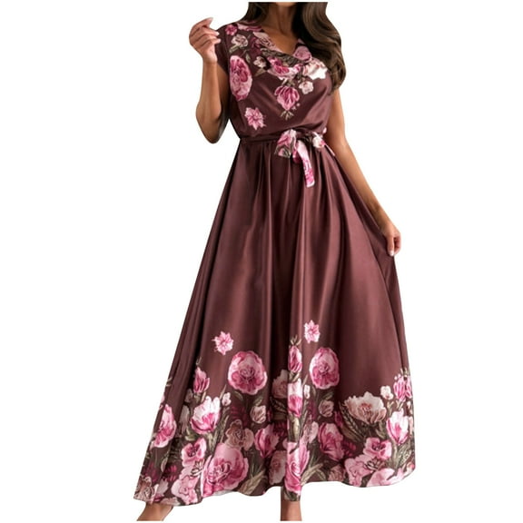 Floral Maxi Dress for Women Sleeveless Summer Belted Boho Long Sundress Casual Loose Fit Party Cocktail Dress