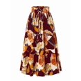 thumbnail image 1 of Floral Maxi Skirt for Women Summer Tiered Elastic High Waisted Skirts A-Line Flowy Swing Long Skirts Wine Red S, 1 of 8