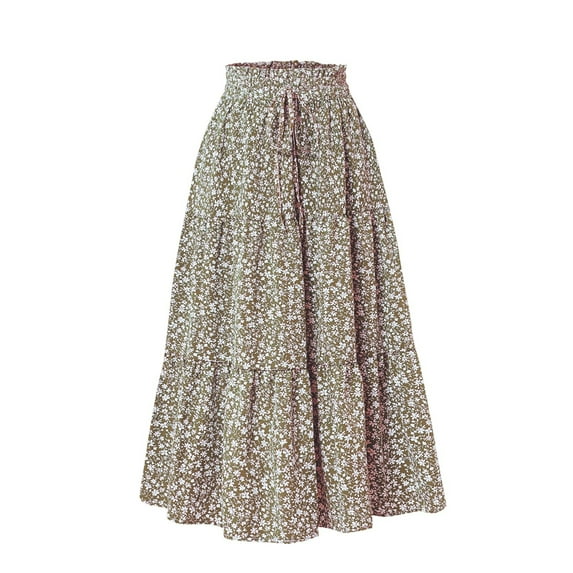 Floral Maxi Skirt for Women Tiered Elastic High Skirts Vacation A-Line Flowy Swing Long Skirts