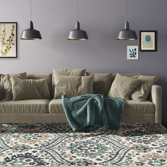 BNM Vintage Floral Damask Indoor Area Rug, 7' x 9', Deep Royal