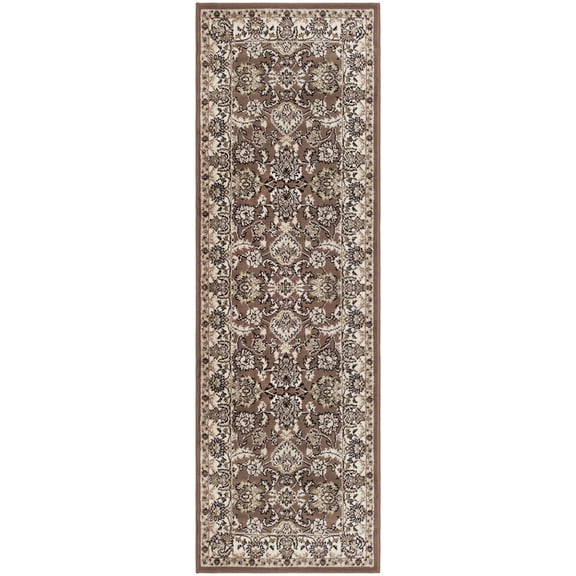 Floral Medallion Border Lille Area Runner, 2'7" x 8', Brown