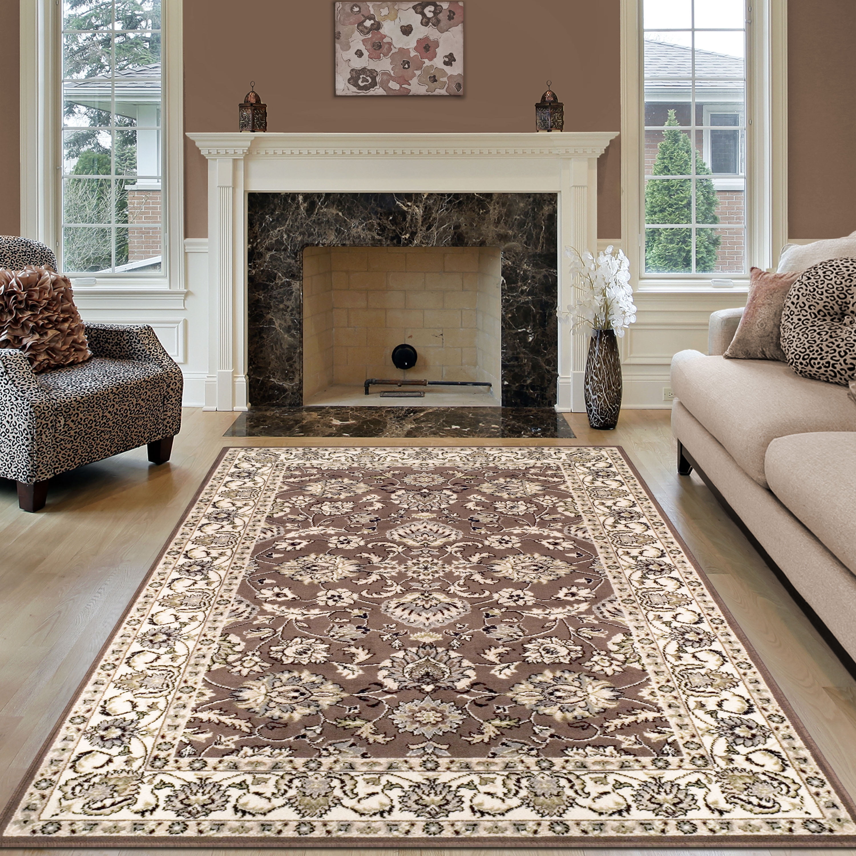 ポーラ マッカードル　Wedding Journey 264/400 Floral Medallion Border Lille Collection Area Rug, 4' x 6', Brown