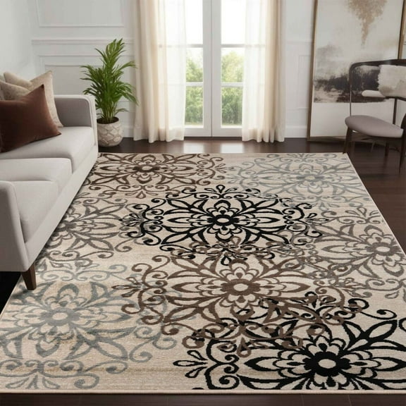 Floral Medallion Kid Friendly Bedroom Living Room Area Rugs Or Runner Rug for Entryway, Living Room, Bedroom, Any Room
