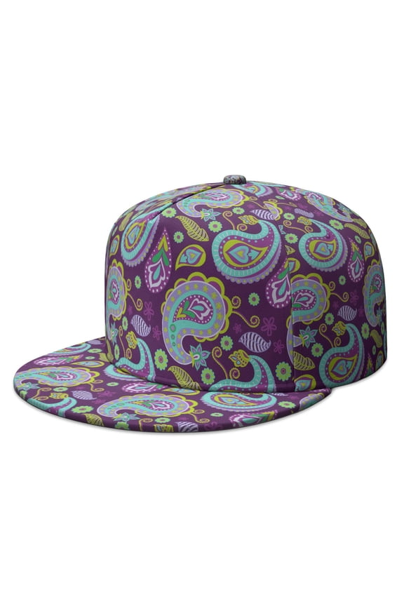 Floral Meditation Snapback Cap, Adjustable Baseball Hat with Paisley Design, Boho Chic Fashion