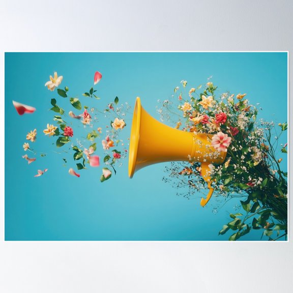 Floral Megaphone Burst Poster Wall Art, Modern Wall Decor For Living Room Bedroom, 12x18 UNFRAMED
