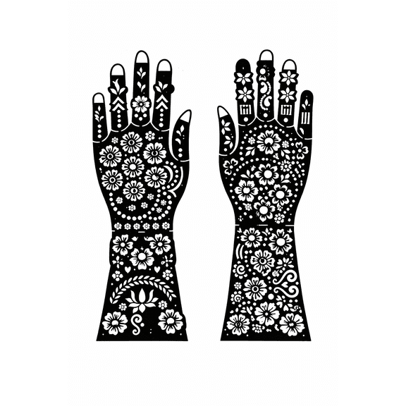 Floral Mehndi Hand Stickers for Women, Traditional Henna Tattoo Design Sheet, Easy Apply Temporary Hand Decoration for Wedding Festival Set of 2
