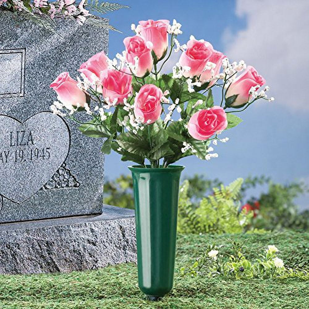 Floral Memorial Vase Garden Stake Pink