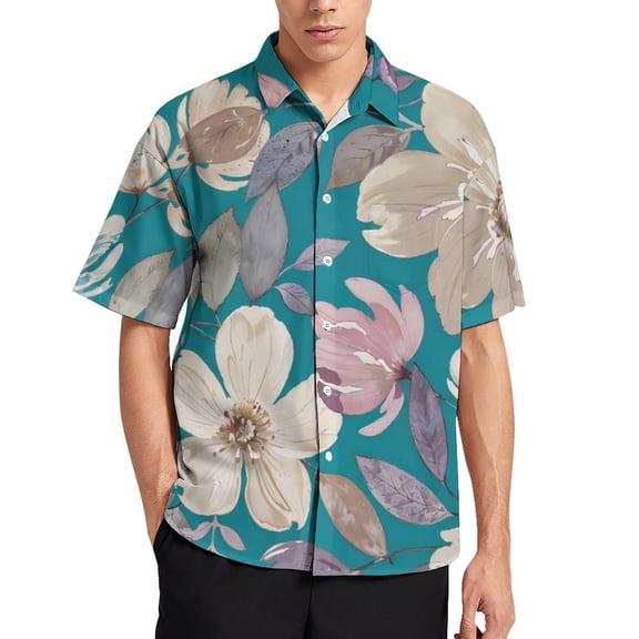 Floral Men's Short Sleeve Button Up Shirts Casual Regular-Fit Beach Summer Tops M-4XL