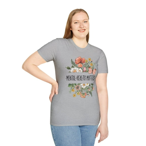 Floral Mental Health, Gildan Unisex Softstyle T-Shirt, Graphic Tee, S-3XL