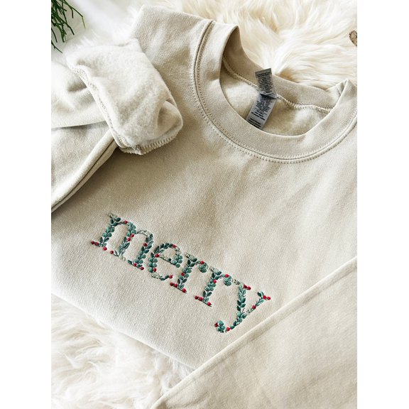 Floral Merry Christmas Embroidered Sweatshirt
