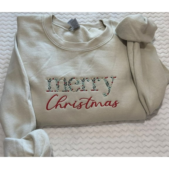 Floral Merry Christmas Embroidered Sweatshirt