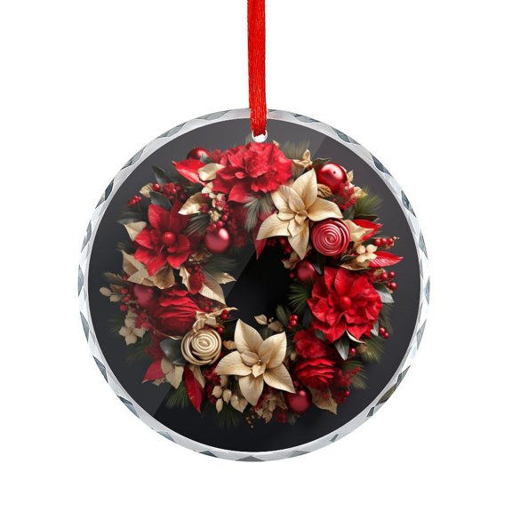 Floral Merry Christmas Wreath Christmas Ornament Christmas Round Shaped Glass Ornament Gift Exchange Present Ideas