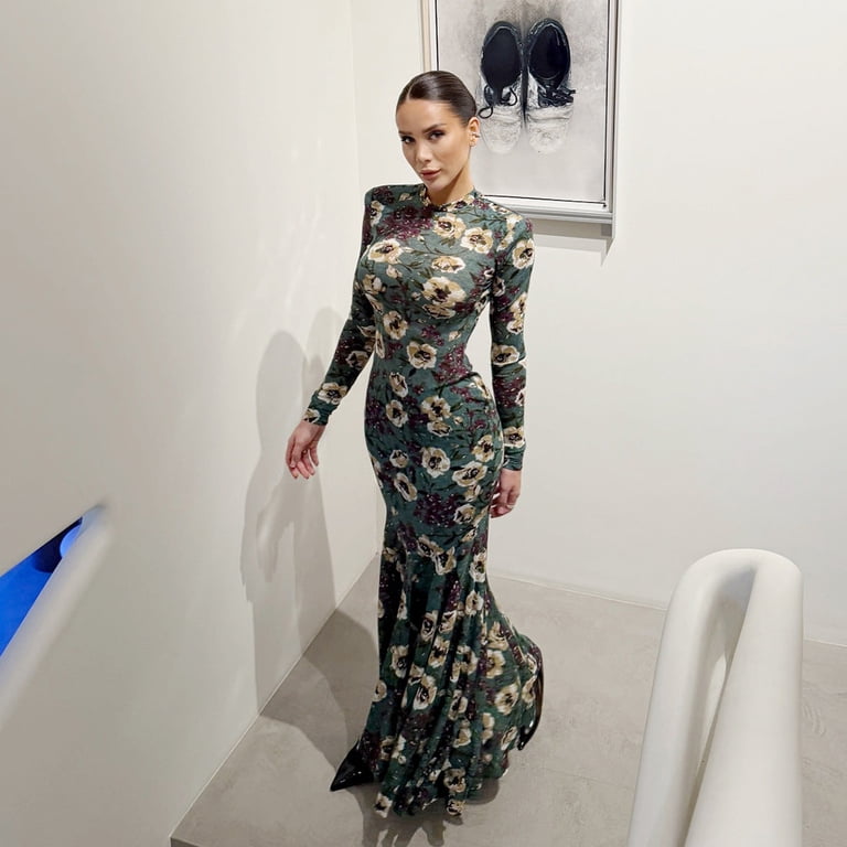 floral mermaid maxi dress Peach Floral Print Mermaid Maxi Dress
