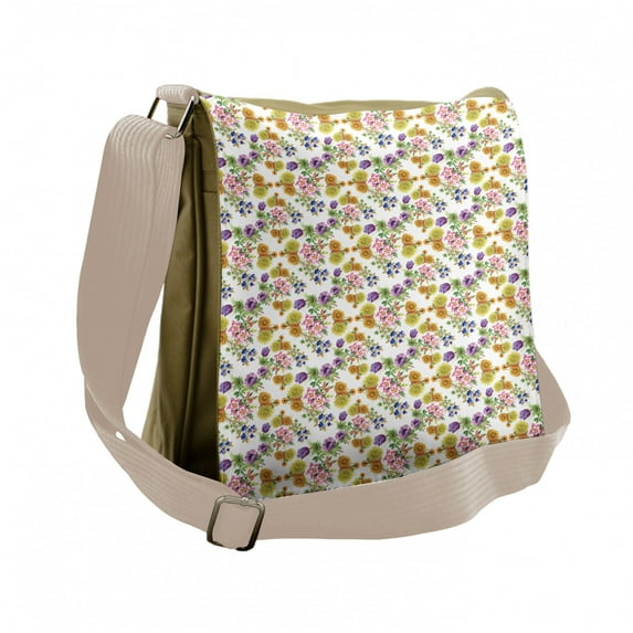 Floral Messenger Bag, Watercolor Romantic Art, Unisex Cross-body, by Ambesonne