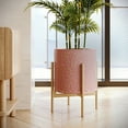 thumbnail image 1 of Floral Metal Planter Pot With 4-Leg Gold Metal Base - Pink & Gold - 12"H x 9.5"W, 1 of 3