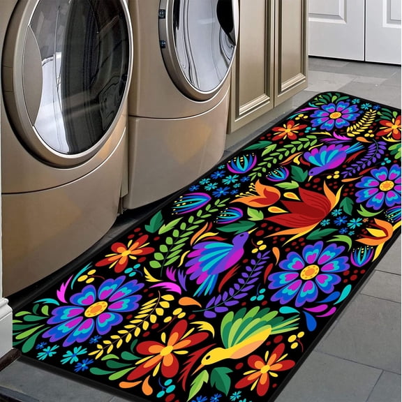 Floral Mexican Birds Kitchen Rugs Indoor Outdoor Non Slip Kitchen Floor Mats Area Rugs Runner Rug Laundry Room Rug 47x20 inch