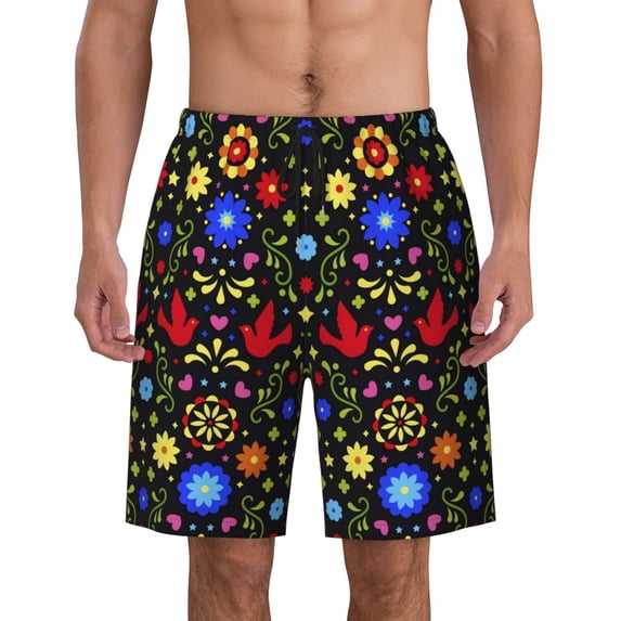 Floral Mexican Embroidery Birds Men'S Beach Pants Quick Dry Short Swim Trunks With With Pockets And Mesh Lining Swimwear Beach Bathing Shorts Large