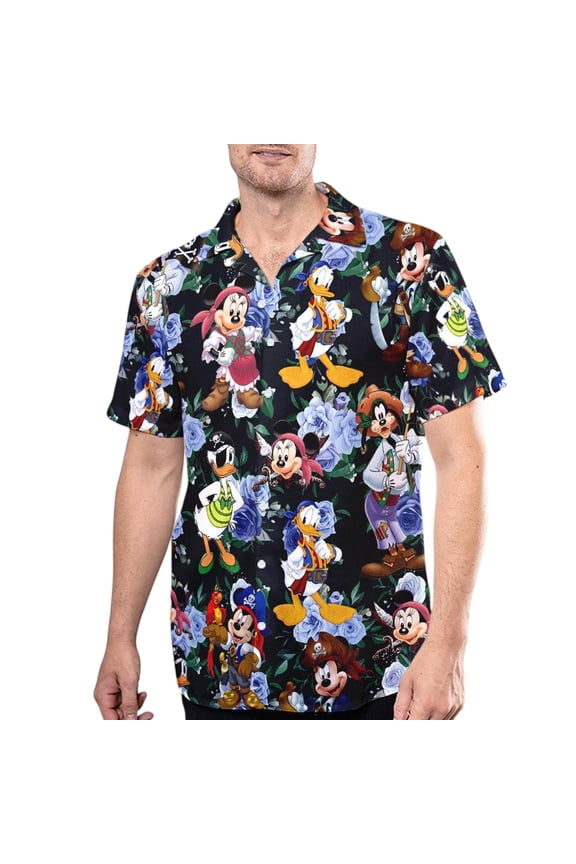 Floral Mickey And Friends Pirates Hawaiian Shirt,Pirates of Caribbean Hawaii Shirt,Disneyland Pirates Cruise Aloha Shirt, Beach Button Shirt