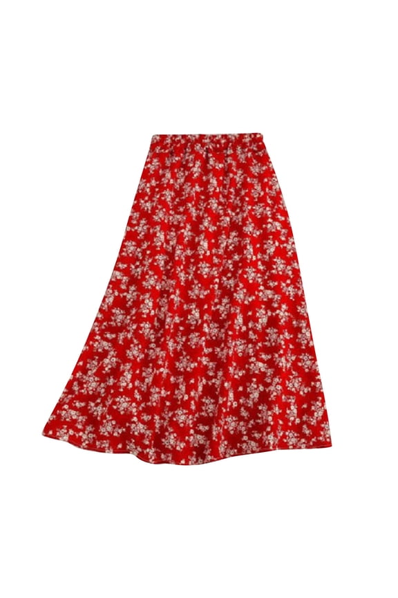 Floral Midi Skirt for Women High Waist Pleated A Line Skirt Casual Chiffon Long Skirt Summer Beach Outfit