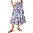 thumbnail image 1 of Floral Midi Skirt for Women Summer Comfy Tiered Elastic High Waisted Skirts Vacation A-Line Flowy Swing Long Skirts Light pink S, 1 of 6