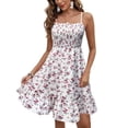 thumbnail image 1 of Floral Mini Dress Spaghetti Strap Square Neck A Line Cute Sundress Beach Summer Dresses for Women 2025 White XL, 1 of 3