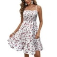 thumbnail image 1 of Floral Mini Dress Spaghetti Strap Square Neck A Line Cute Sundress Beach Summer Dresses for Women 2025 White XXL, 1 of 5
