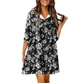 thumbnail image 1 of Floral Mini Dress Womens Summer Trendy Half Sleeve Lace-up Keyhole Neck Loose Babydoll FLowy Short Dress (M, Black), 1 of 5
