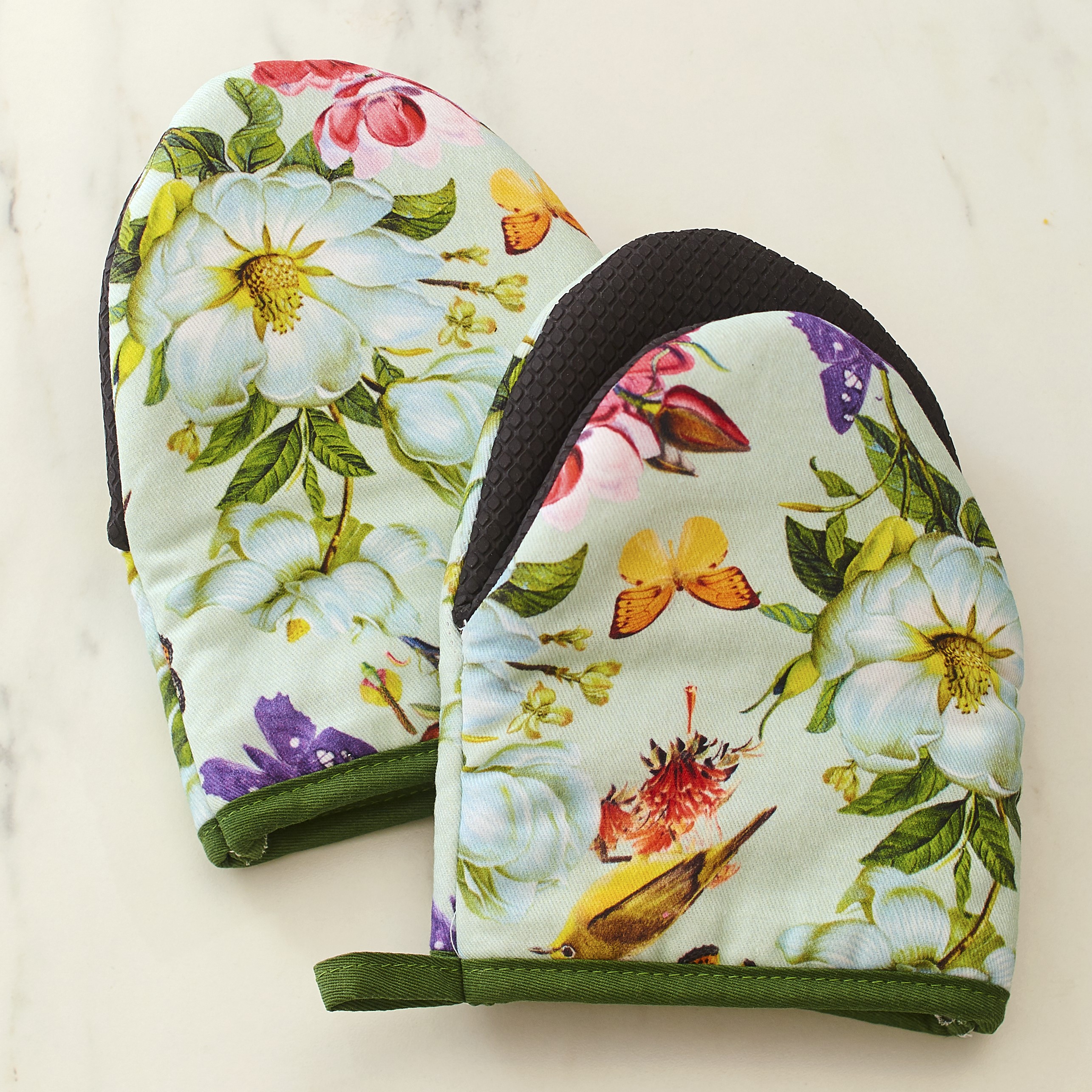 Floral Mini Oven Mitts with VintageStyle Watercolor Print Set of 2