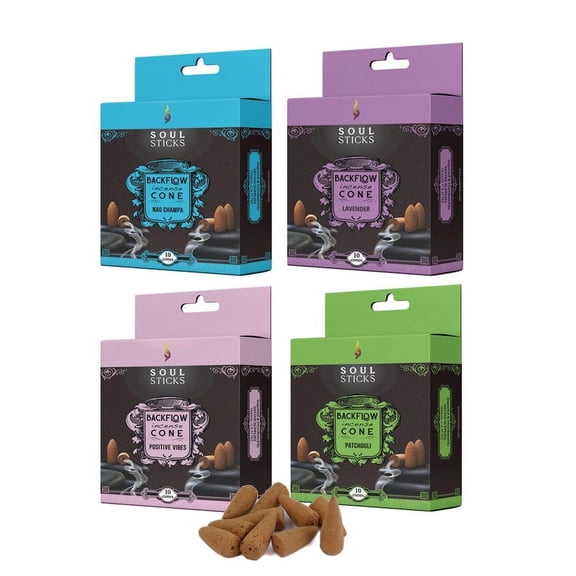 Floral Mix Pack of 4 Backflow Incense Cones by Soul Sticks | Craft Back Flow Incense Cones Pack of 4 Scents Fits all Backflow Incense Burners