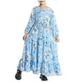 thumbnail image 1 of Floral Modest Dress for Girls Long Sleeve Muslim Maxi Dresses Drawstring Ruffle Tiered Ramadan Abayas Kaftan Robe, Blue, 7 Years, 1 of 7