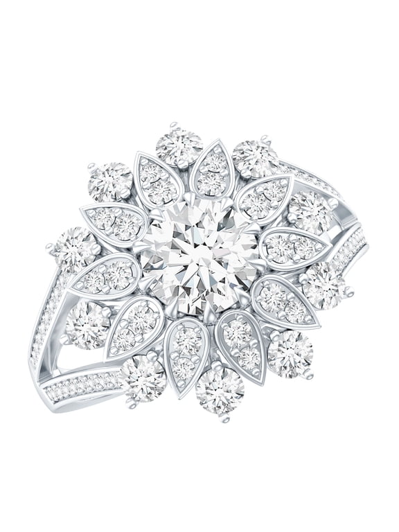 Certified Moissanite Cocktail Ring for Women - D-VS1 Quality - Moissanite Flower Ring - with Jewelry Box, 925 Sterling Silver, US 10.50