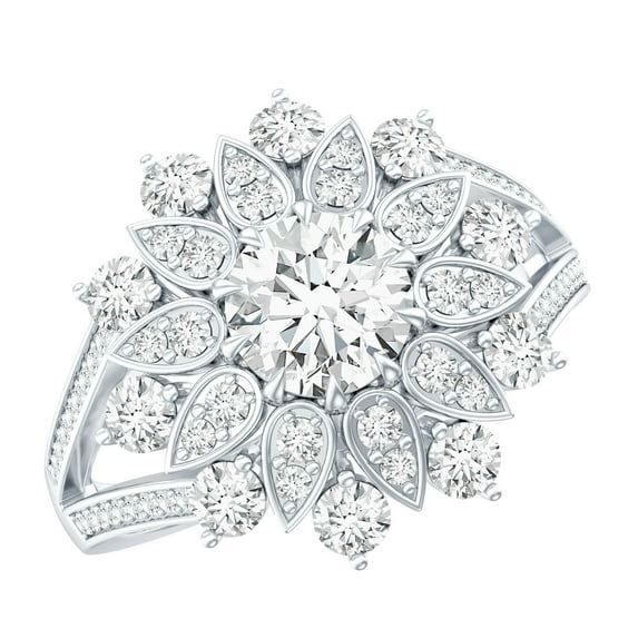 Rosec Jewels Certified Moissanite Cocktail Ring for Women - D-VS1 Quality - Moissanite Flower Ring - with Jewelry Box, 925 Sterling Silver, US 6.50