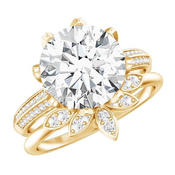 Rosec Jewels Moissanite Wedding Ring Set of 2 - Nature Inspired 4 Carat Engagement Ring with Enhancer - D-VS1 Quality Certified, 10K Yellow Gold, US 7.00